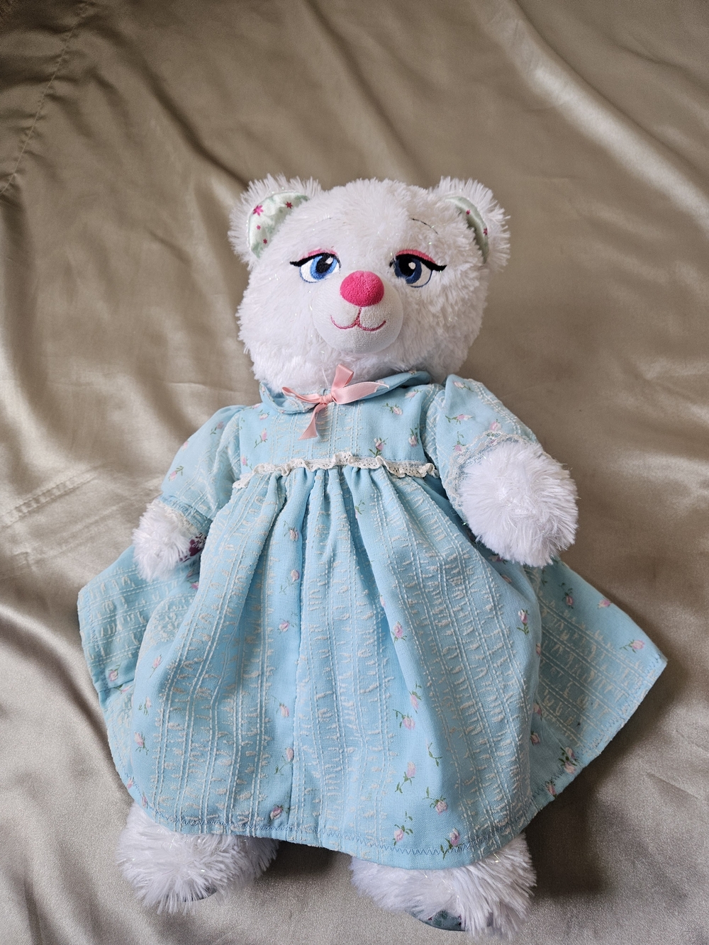 Retired BAB Disney Frozen Elsa Stuffed White Sparkle Bear & Blue Dress plush toy